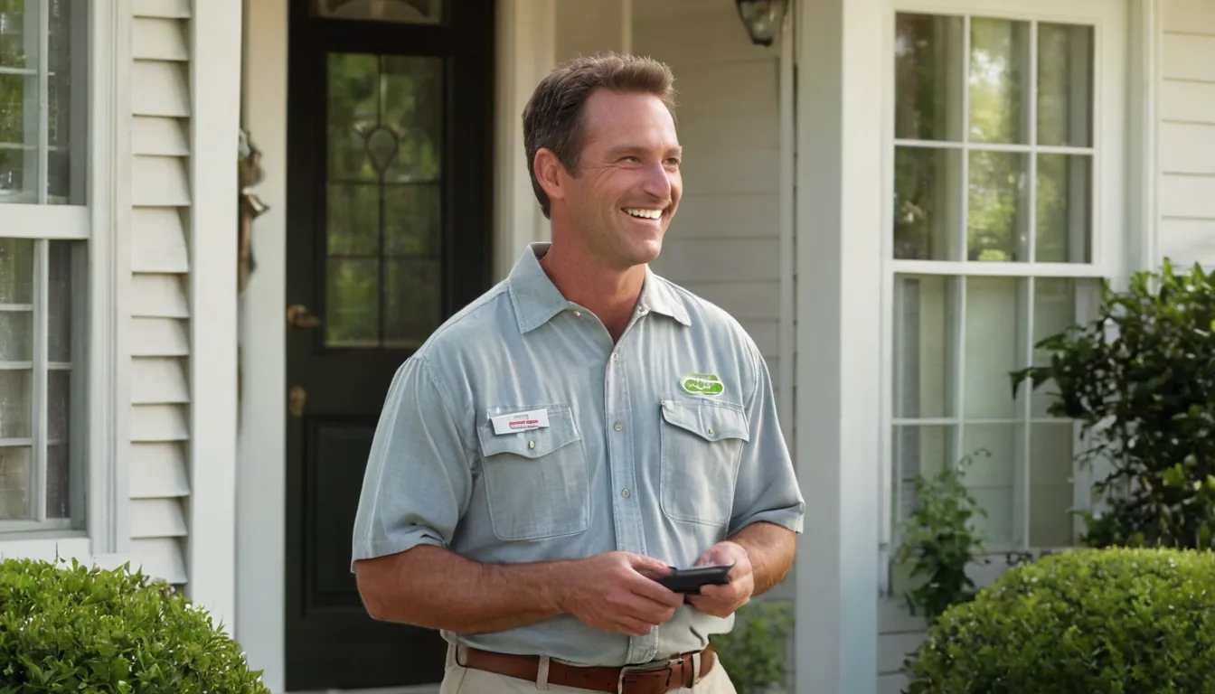 A friendly provider chats with a homeowner at the front door of a home in Shelton